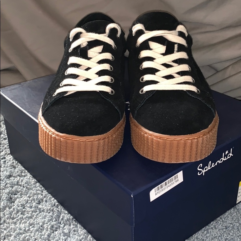 Black suede splendid platform sneakers